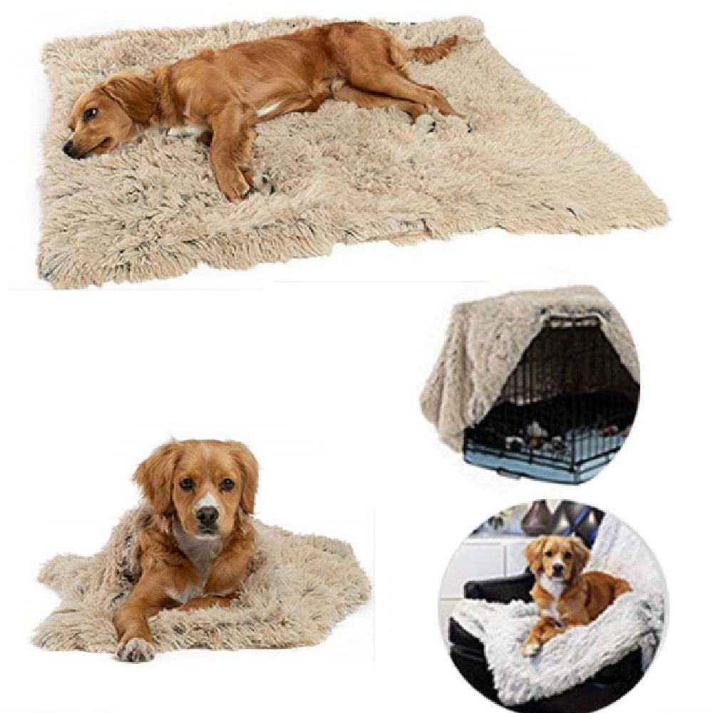 Soft plush pet dog and cat blanket in beige, suitable for keeping pets warm and comfortable indoors.