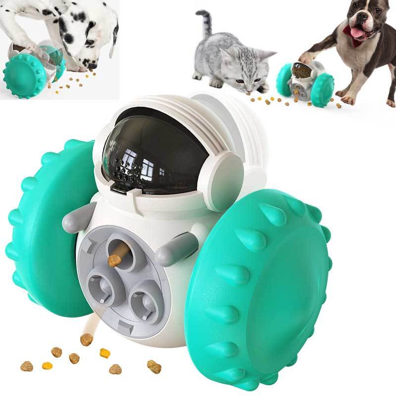 Interactive pet food dispenser toy with rolling balance design for cats and dogs